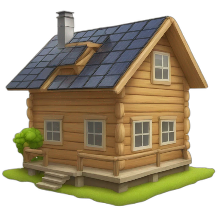 Wooden house with pv emoji