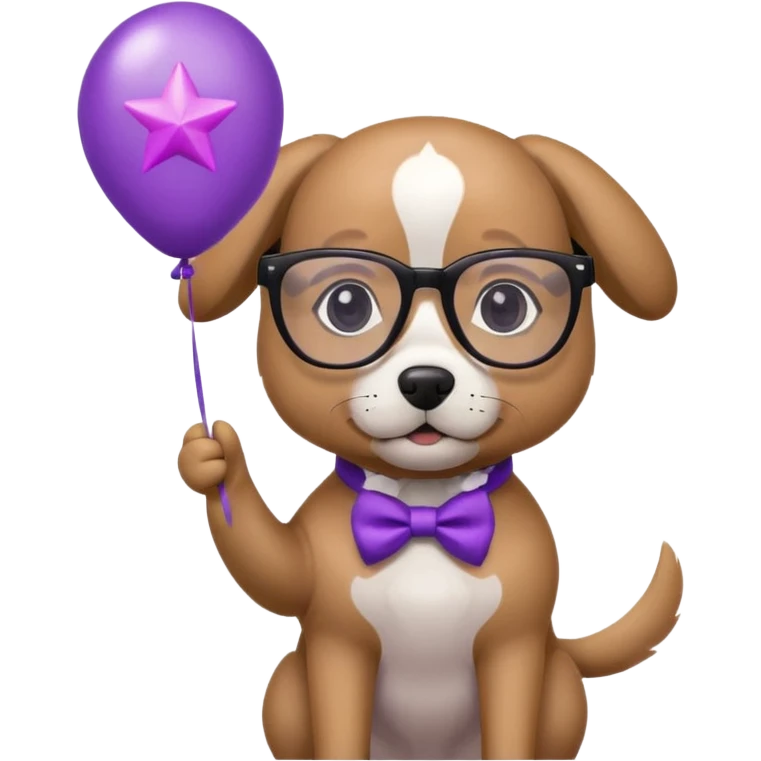 dog holding purple star balloon in hand with black glasses close view  emoji