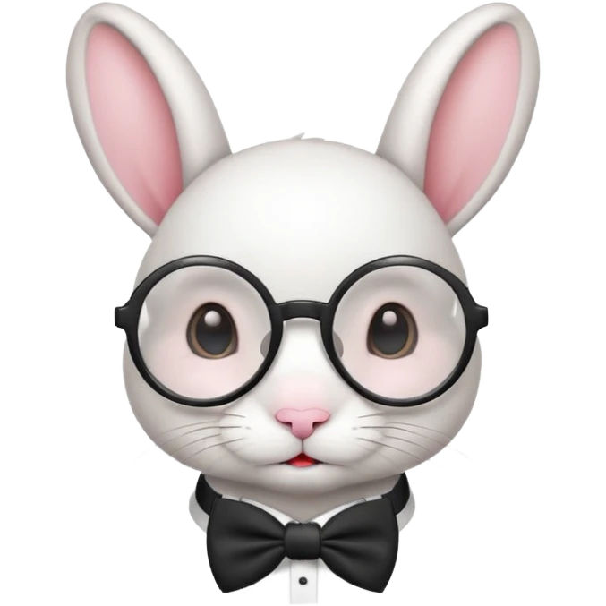 White bunny with round glasses and bow tie. emoji