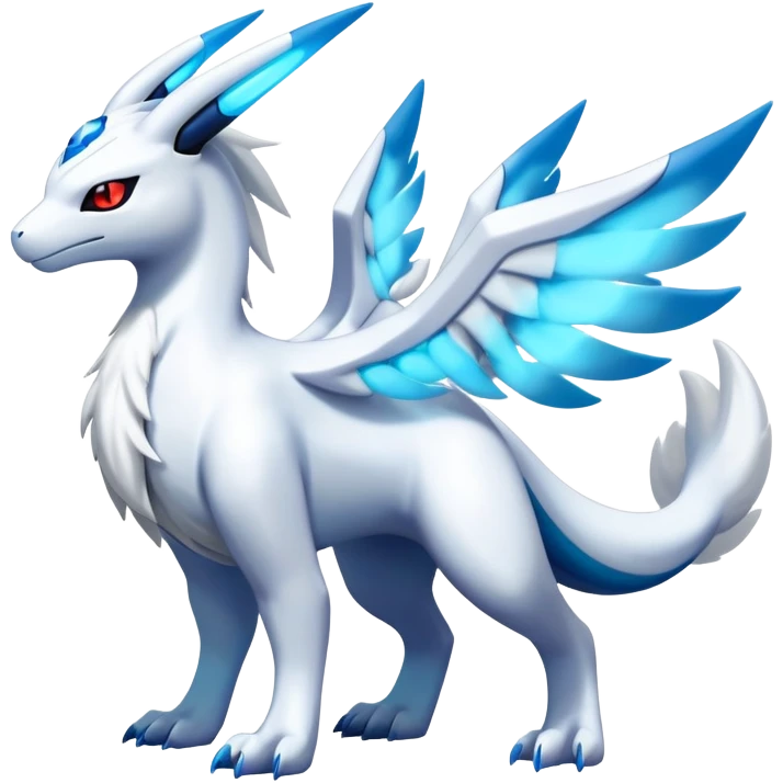 Futuristic lugia-reshiram-suicune-Glaceon-hybrid, full body emoji
