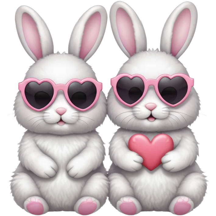 2 bunnies wearing sunglasses in love with hearts emoji