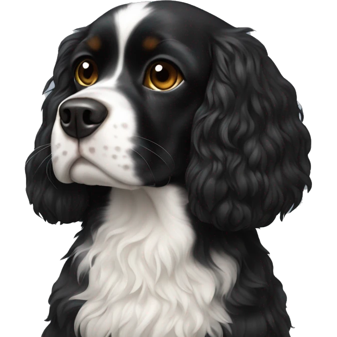 Small completely black king spaniel with black fur on his whole face and white fur on chest emoji