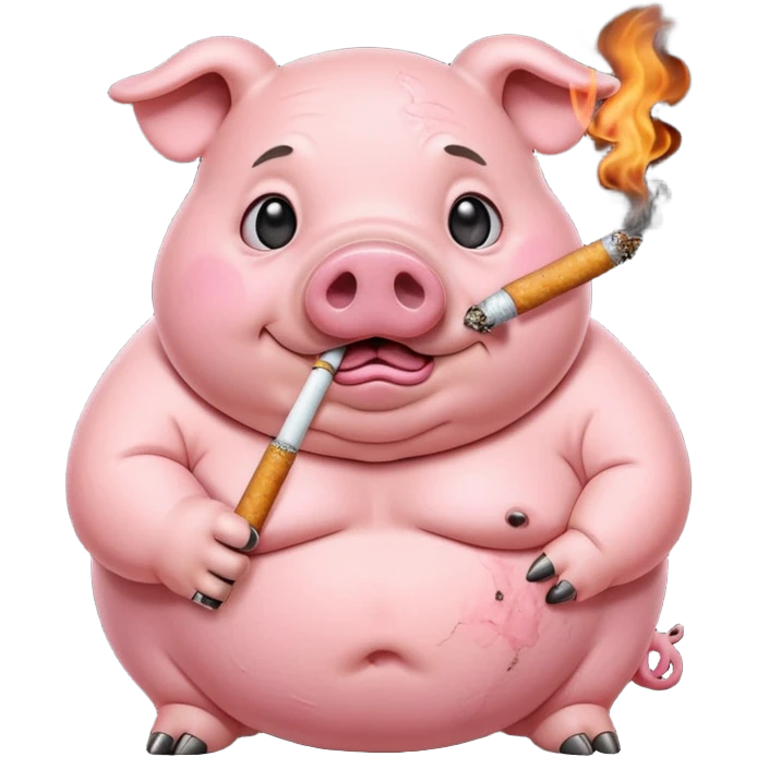 Fat pig with cigarette  emoji