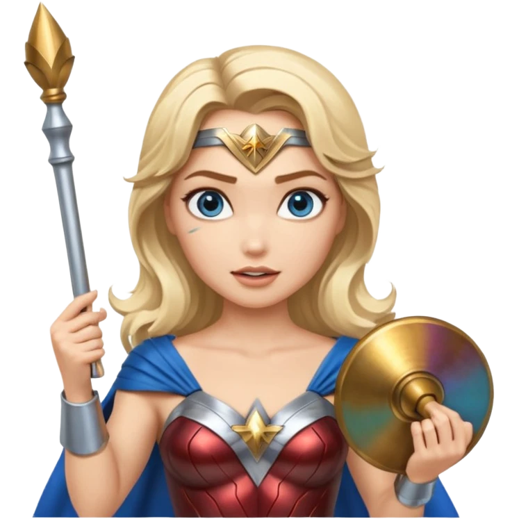 Blonde blue eyes Wonder Woman holding bell and baton  emoji