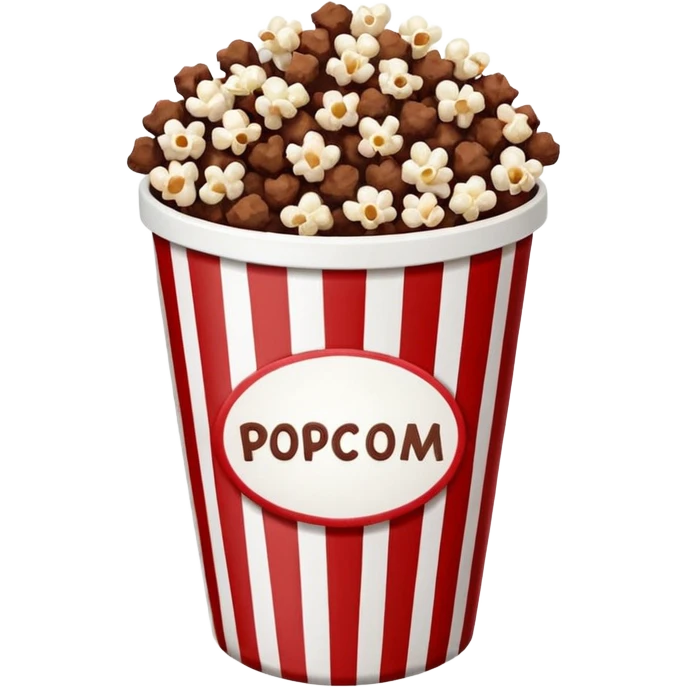 Chocolate popcorn in a paper jar with red and white vertical lineso emoji