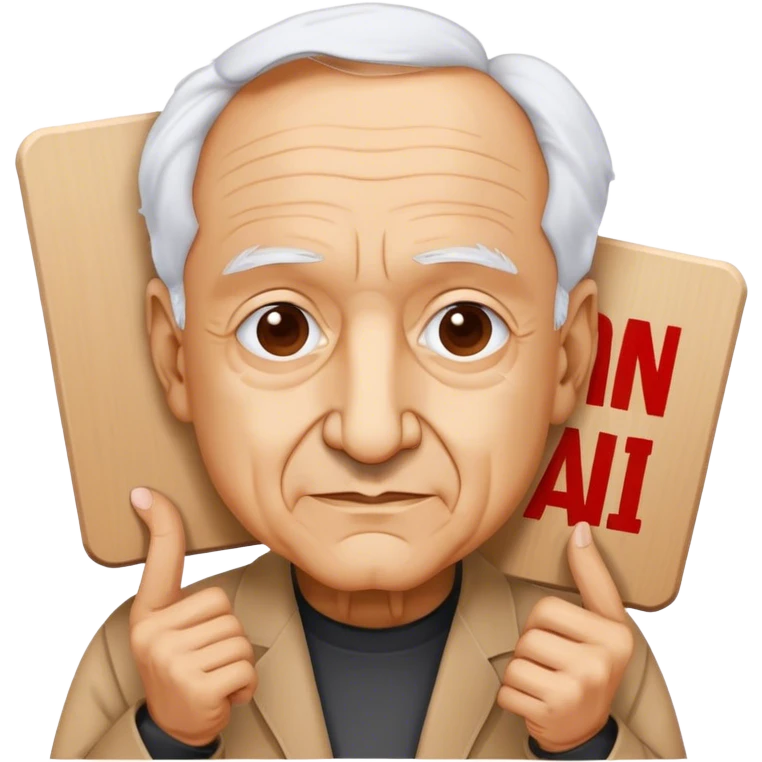 Frank Gehry with a "Ban AI" sign emoji