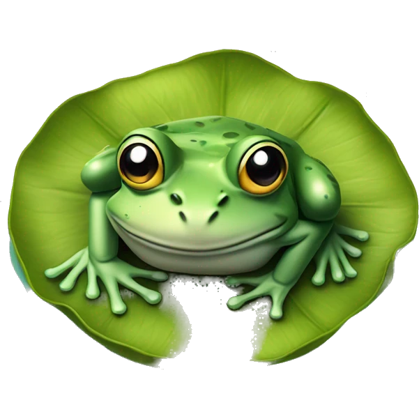 Frog looking sad but chilling on a lily pad emoji