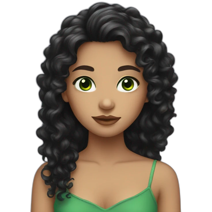 Girl with green eyes and black long curly hair emoji
