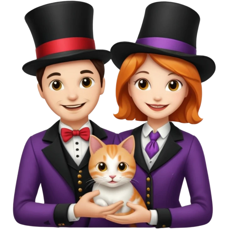 magician couple and their pet cat emoji