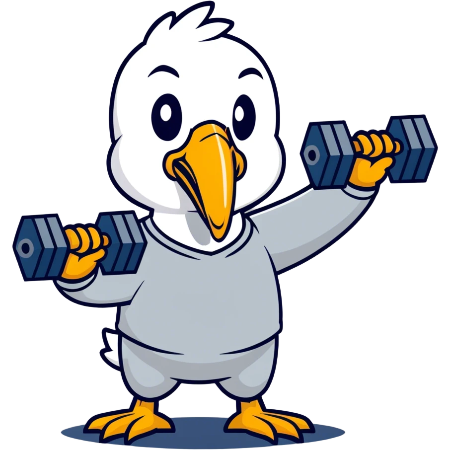 A pelican in a tracksuit is working out at the gym. emoji