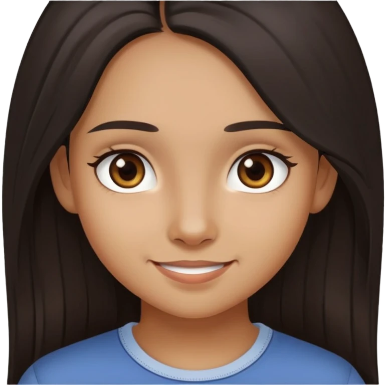 girl with olive brown complexion, dark long hair, brown eyes, subtle smile with no teeth, casual clothing emoji