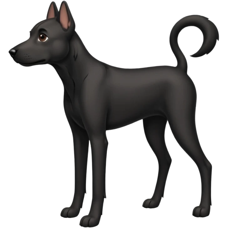 Full black dog like full body dog emoji, Drooping ears, short muzzle, medium coat, stocky build, slender long legs emoji