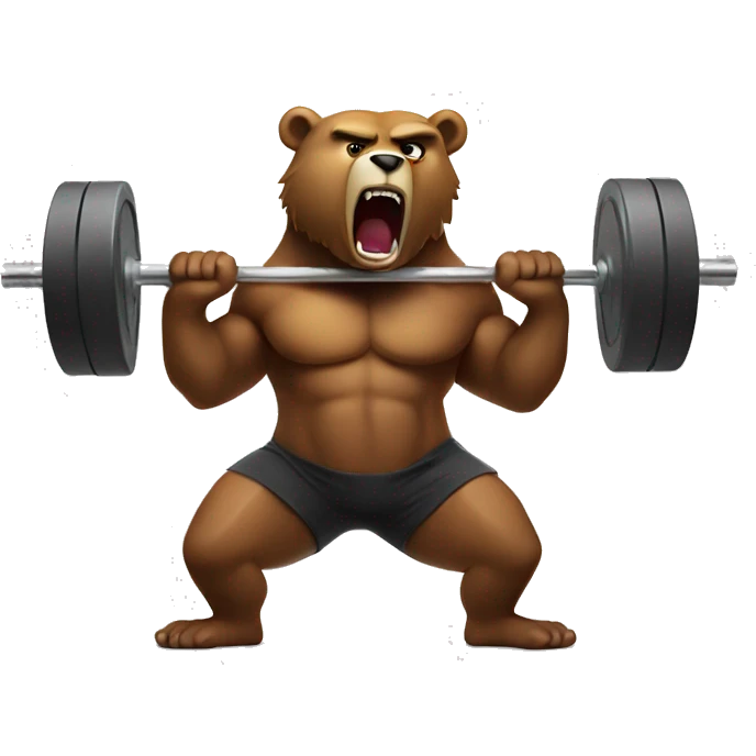 Angry bear lifting weights with barbell emoji
