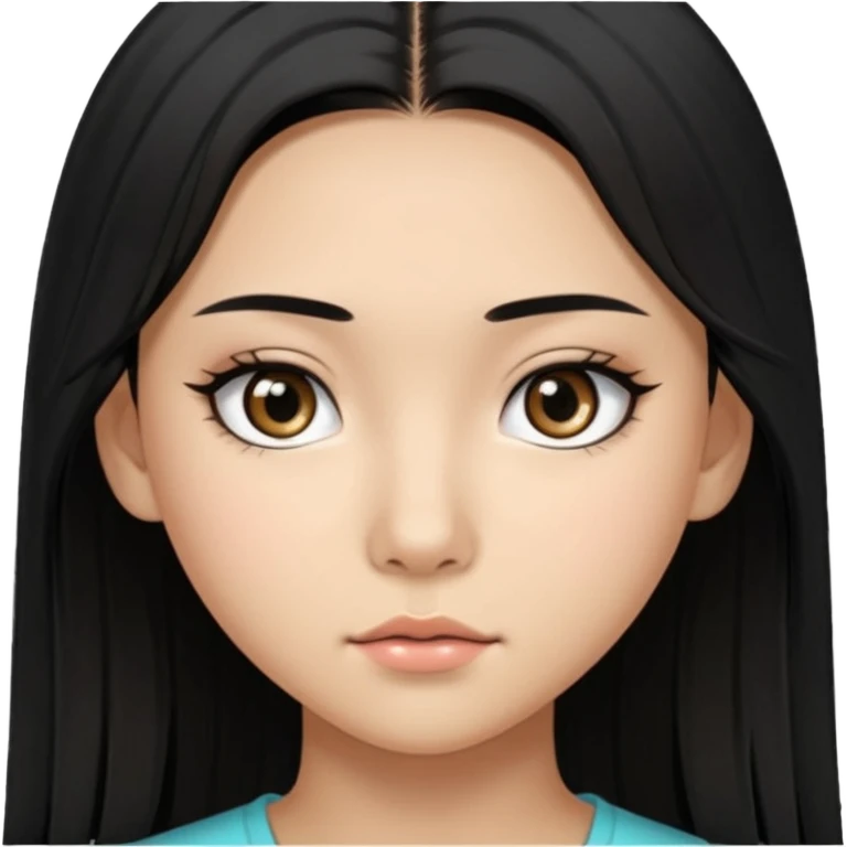 a tan chinese-american 15 year old girl with middle part long straight black hair down to her chest. mascara  emoji