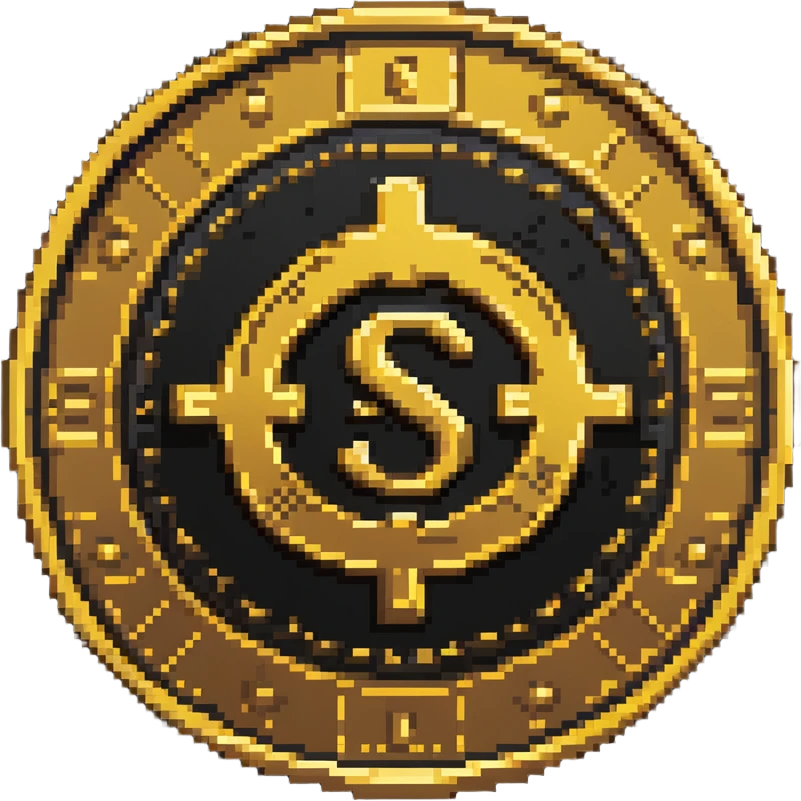 A gold coin with S.R symbols engraved in the center emoji