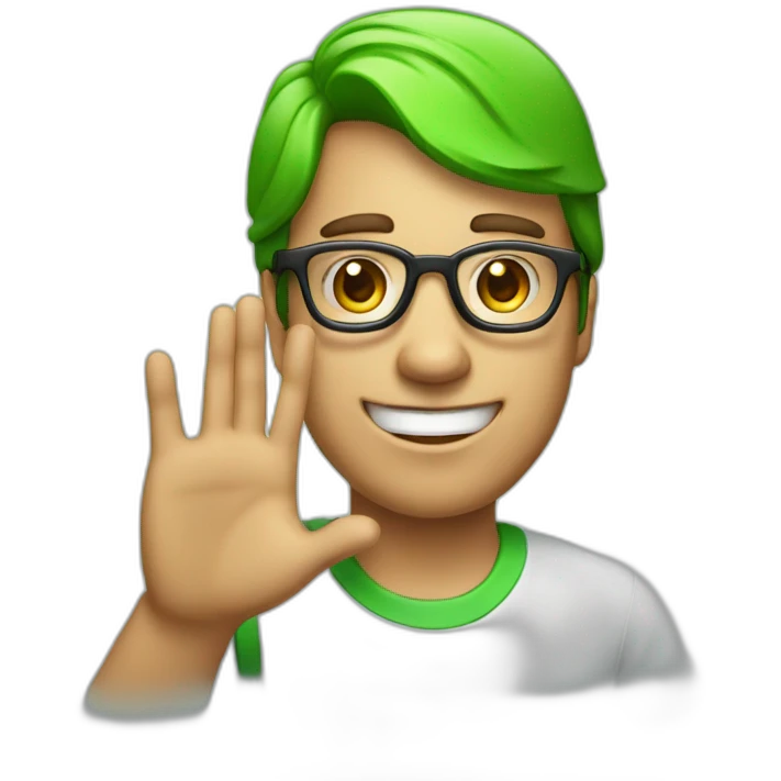 a man, green rubies on his head, waving hello, wearing glasses emoji
