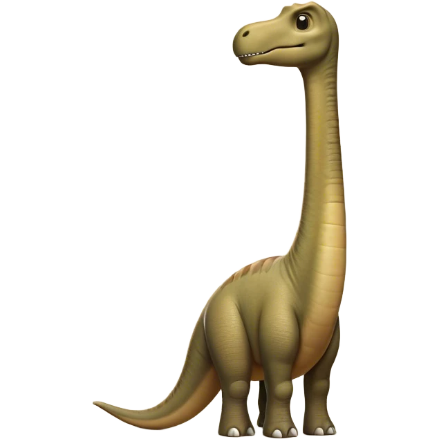 Cinematic Noble Brachiosaurus Portrait Emoji, Poised and majestic, with a towering, elongated neck stretching gracefully from a robust, column-like body, a small, gentle head with curious eyes, and subtle, textured skin in earthy tones, Simplified yet sharply defined features, highly detailed, glowing with a soft, golden radiance, high shine, intelligent and serene, stylized with an air of prehistoric grandeur, focused and calm, soft glowing outline, capturing the essence of a watchful and confident Brachiosaurus that appears ready to gracefully emerge from the screen with effortless power! emoji