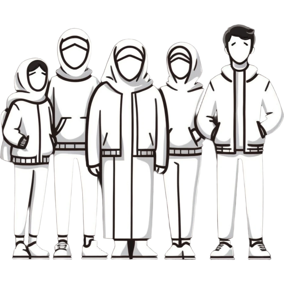 team of five caucasian people standing together emoji