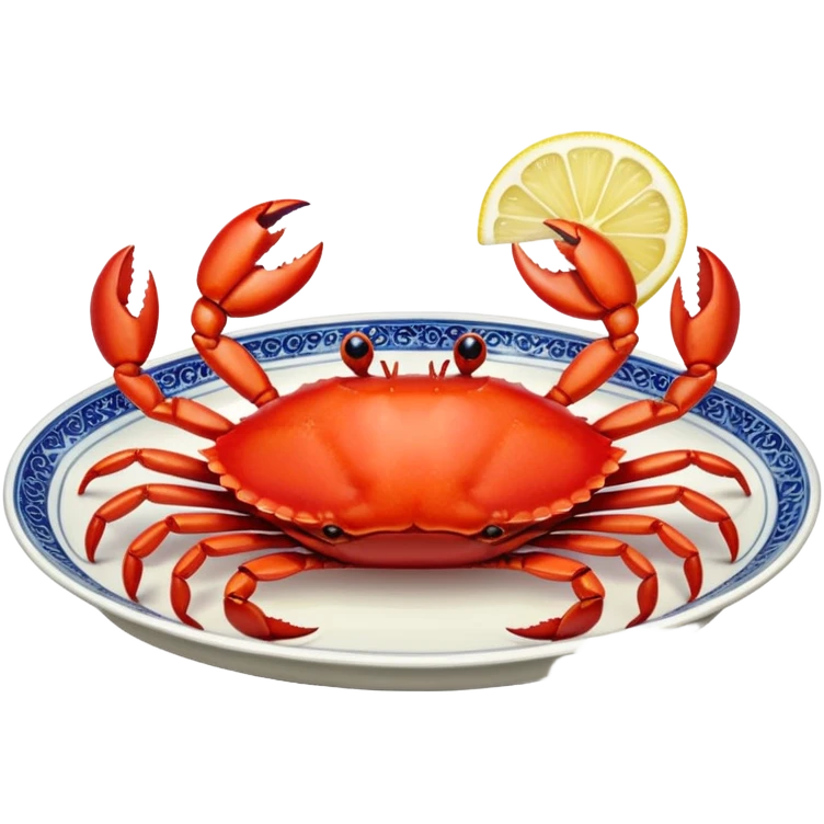 crab on a porcelain platter with lemon  emoji