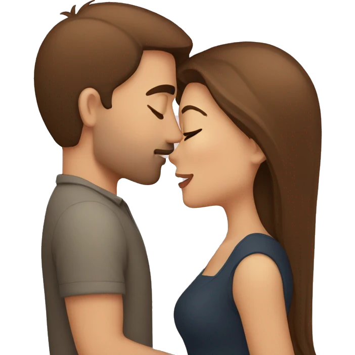 Brown hair woman kissing a men with brown hair emoji