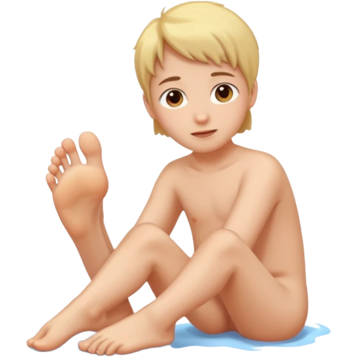 Innocent face with feet emoji