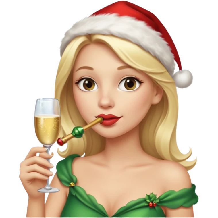 A beautiful girl with blonde hair with a festive pipe in her mouth emoji