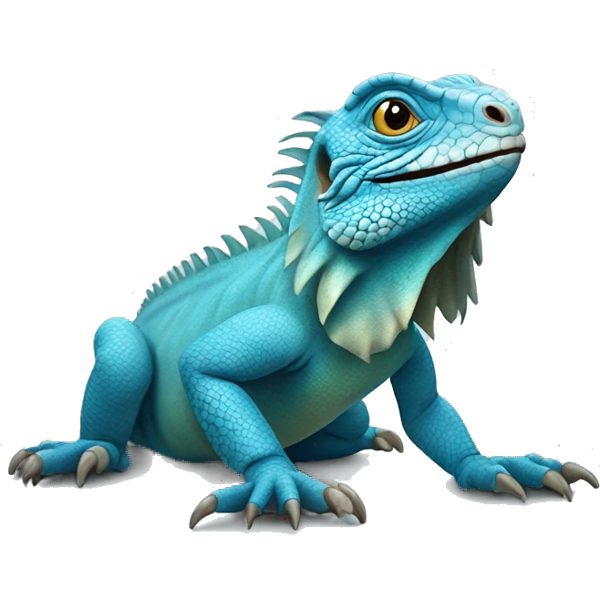 realistic crawling happy blue iguana  emoji