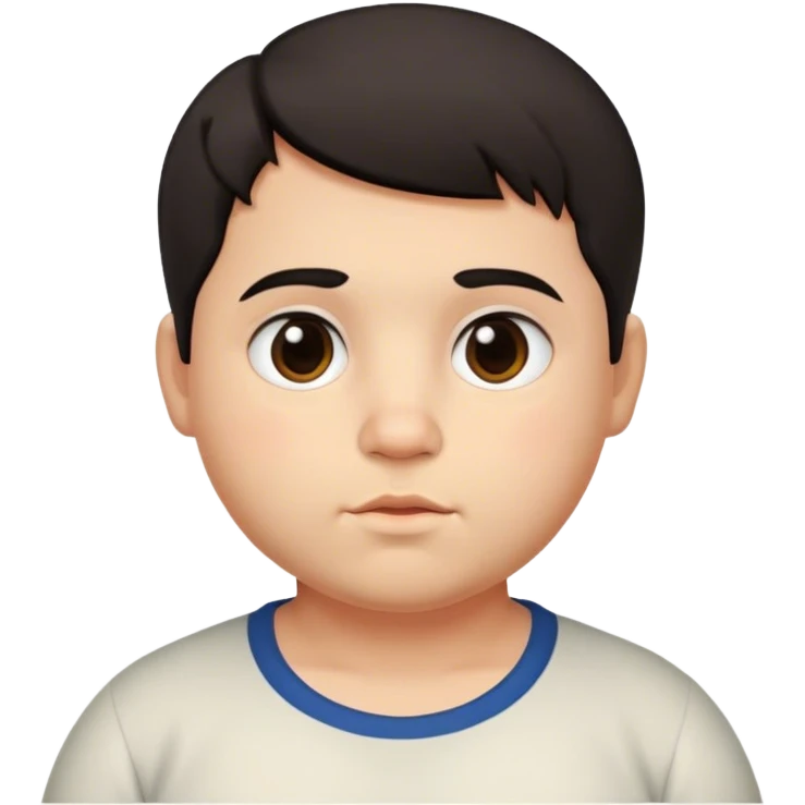 A not very thin Portuguese boy with dark hair, dark eyes, chubby cheeks, and a short haircut. emoji