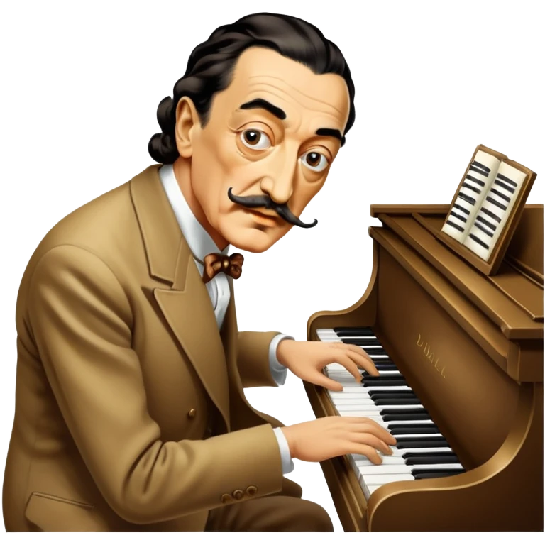 Salvador Dali with his iconic mustache playing a piano emoji