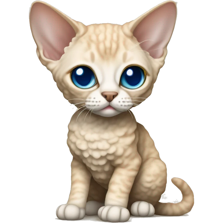 Beige curly fur Devon Rex Cat Full Body blue eyes  emoji