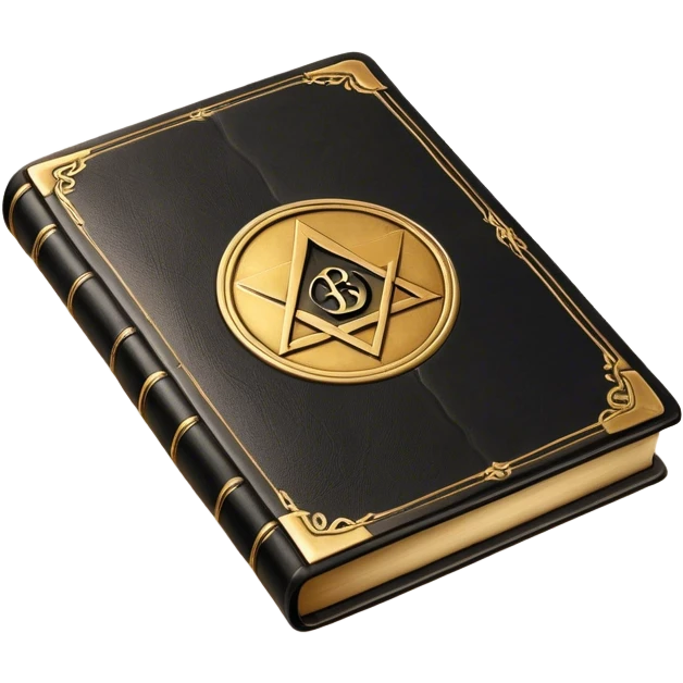 A black and gold book with an aged leather texture, embossed with an alchemical symbol, a, silhouette hand, exuding wisdom, mastery, and the relentless pursuit of greatness. - book on mastery  emoji