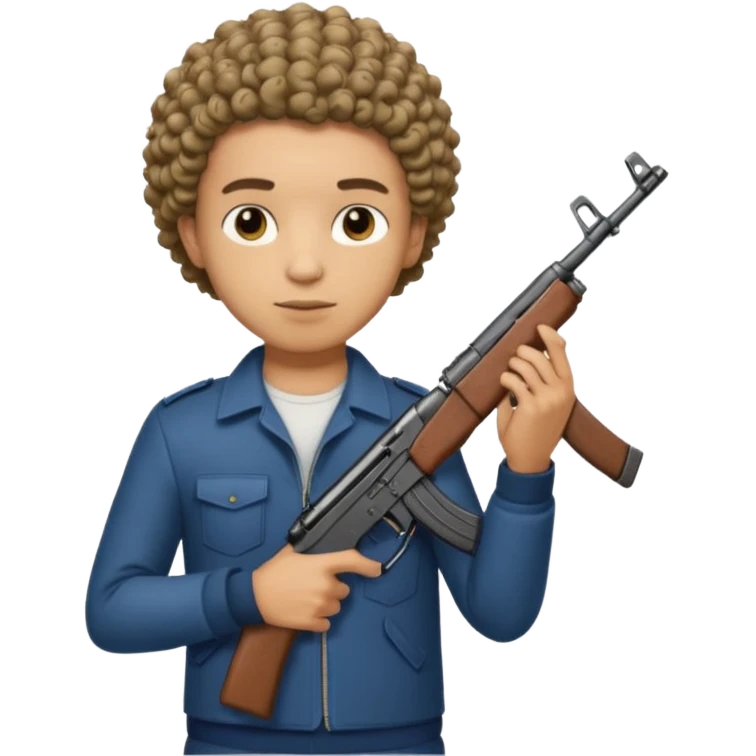 AK47 in hand, light skin male with short curly hair with a lineup  emoji