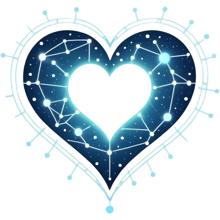 Abstract navigational map with constellation dots forming heart patterns when connected, magical ethereal map with subtle heart geography emoji