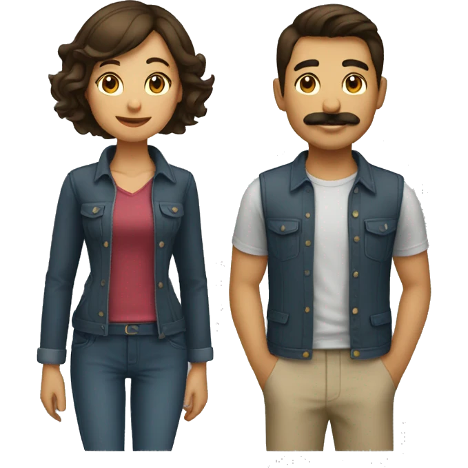 A girl  with short hair  and her boyfriend with mustache working together successfully  emoji
