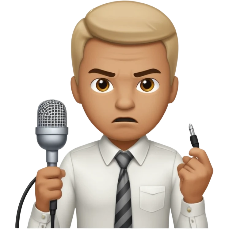the male office manager yelling at her to stop with angry face and unpluggging her microphone cable
 emoji