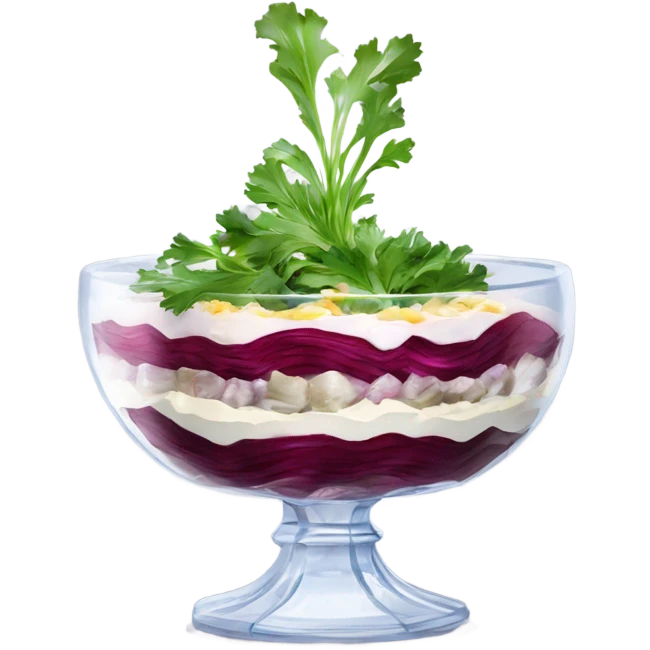 Shuba russian Layered Beet dish  with Herring and mayonnaise in Crystal bowl  emoji
