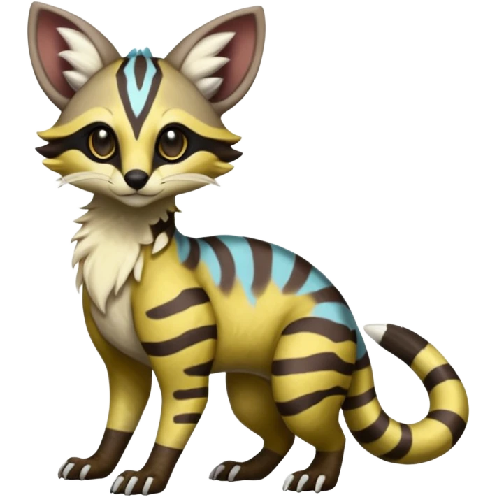 Rare realistic exotic cute epic pretty beautiful handsome gorgeous aesthetic colorful vibrant Vernid-Protogen-Primagen-Wickerbeast-Genet-Trico-species-Fakemon-hybrid-creature by LiLaiRa, beautiful intricate markings, full body emoji
