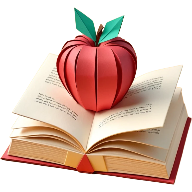 3D render of Pop-Up Book entirely of folded origami paper, sharp creases, cardboard texture, matte finish, visible paper grain, craft aesthetic,  apple emoji style, isolated on white background --v 6.0 emoji