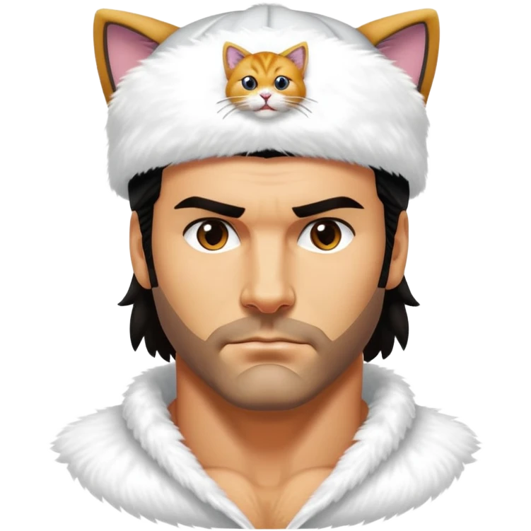 Razor Ramon from Sega WWF Mania video game pinning down a cat wearing a cap emoji
