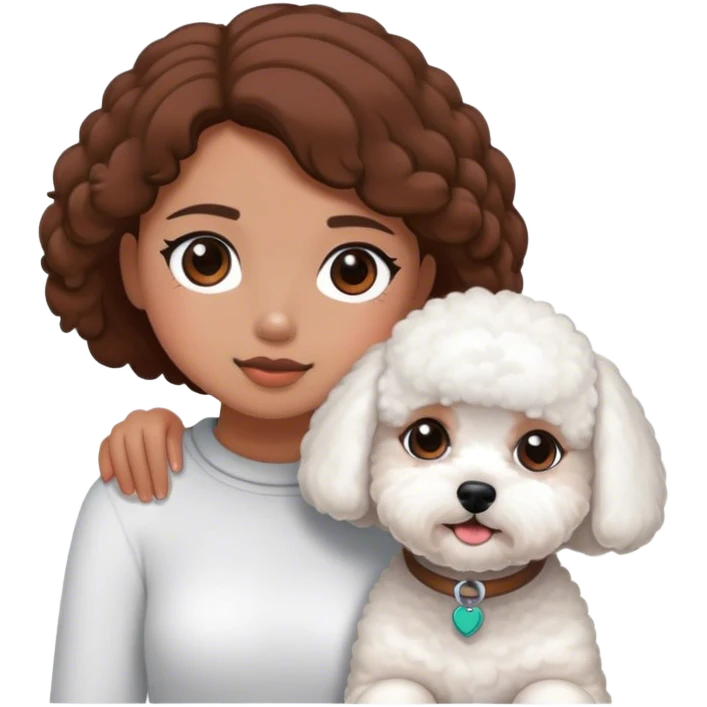 Bichon frise next to a tanned girl with brown hair emoji