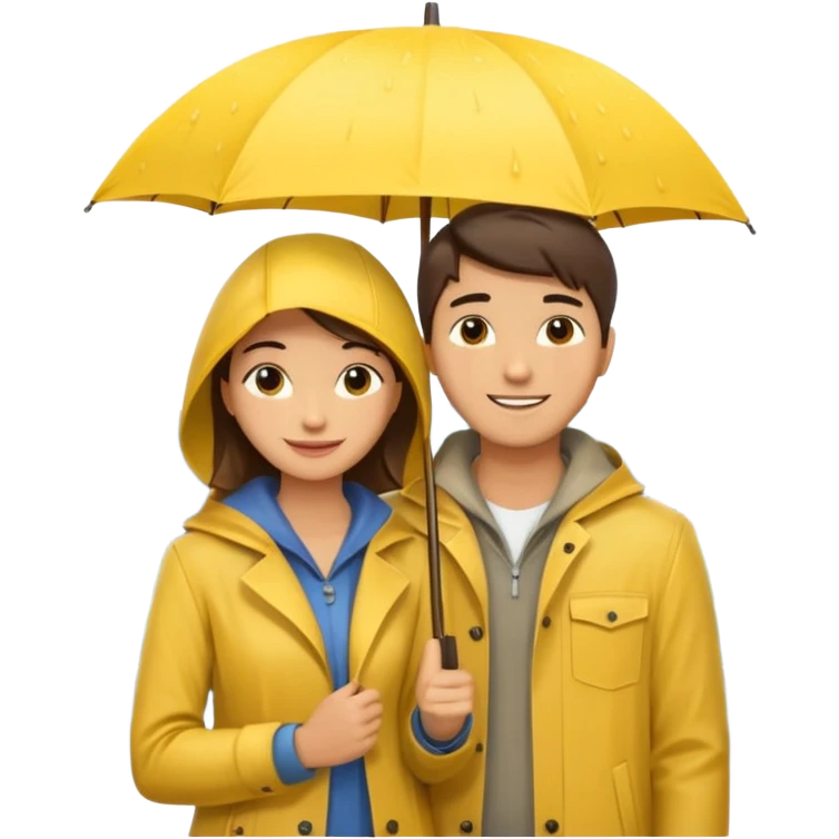 Couple under yellow umbrella, City Rain Scene. emoji