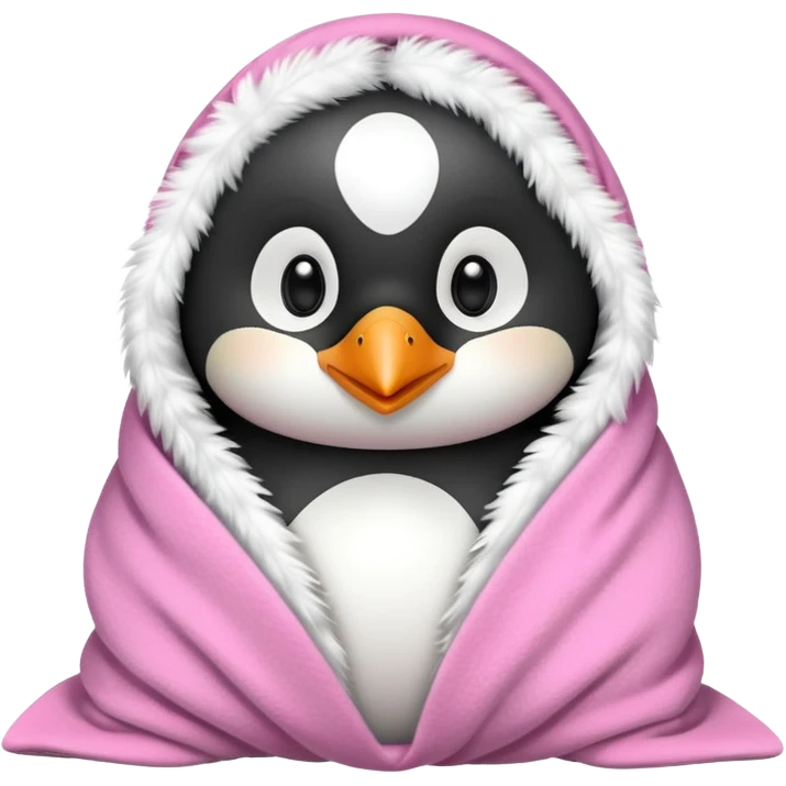 Cute penguin wrapped on pink blanket emoji