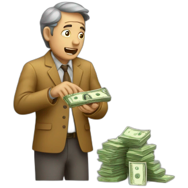 greedy standing man seeing money in his both hands emoji