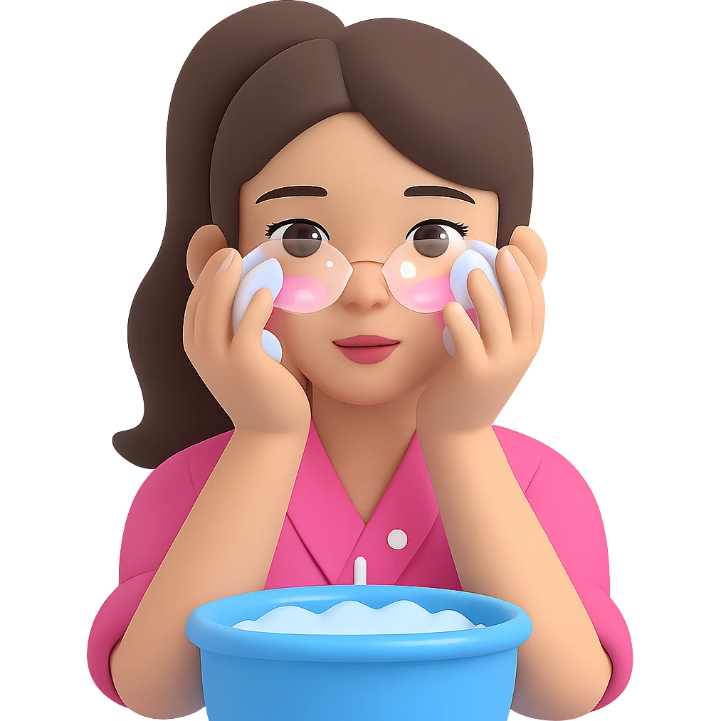 Edit the image of a girl washing her face with bubbles, ponytail hairstyle, same style as the original, with no background. emoji