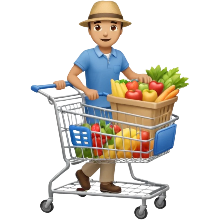 A happy man walking with an empty supermarket cart full body emoji
