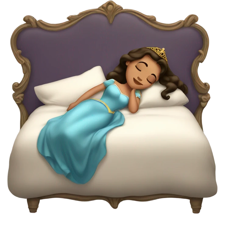 Sleeping brunette beauty princess Disney, bed emoji