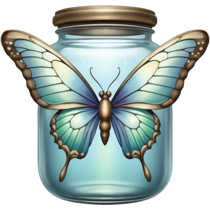 A silver butterfly traped in an old jar emoji