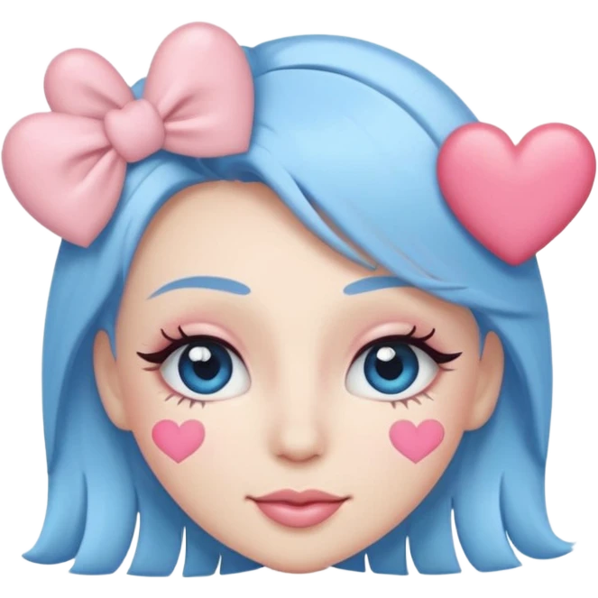 Coquette wink emoji, long eyelashes, heart-shaped blush, soft pastel pink and blue palette, glossy finish, transparent background



 emoji