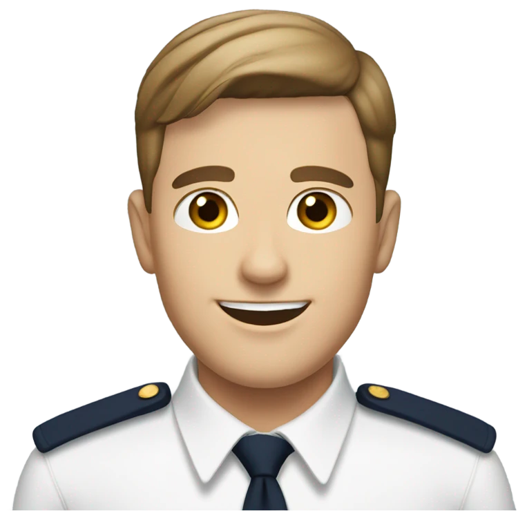 White man with short brown hair and a handsome smile in the Navy emoji