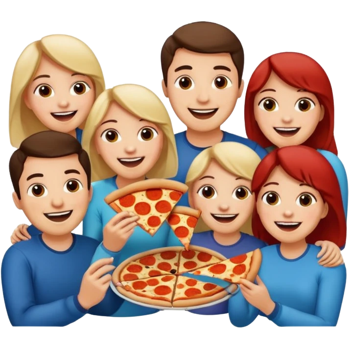 grupo de amigos y amigas comiendo pizza emoji